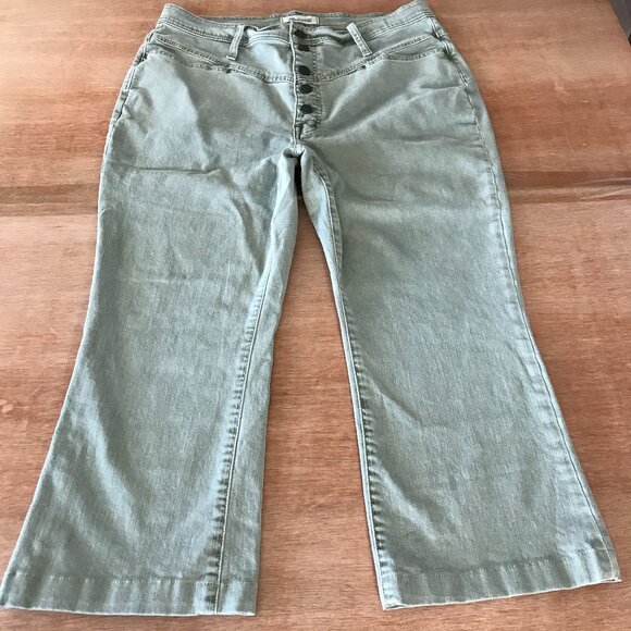 Madewell Cali Demi Boot Jean Women 33 Green High Rise Button Fly Stretch 16972 - Picture 1 of 15